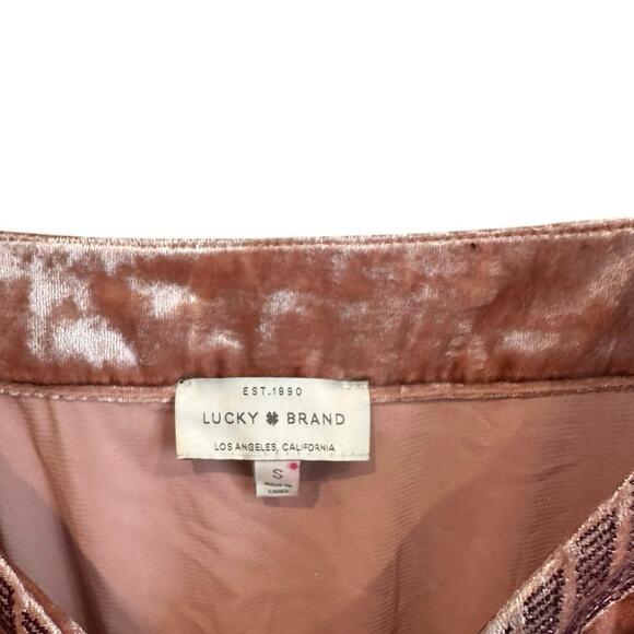 NEW Lucky Brand Pink Crushed Velvet Embroidery Cold Shoulder Pockets Dress Small - Picture 10 of 12